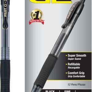 Pilot G2 Premium Gel Roller Pens 0.7, Fine Point Smooth Writing Pens Black, Pack of 12