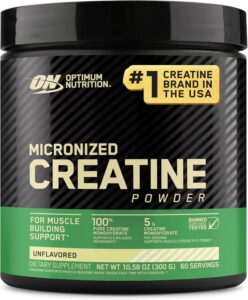 optimum nutrition micronized creatine monohydrate powder, unflavored, 60 servings, 300 grams (packaging may vary)