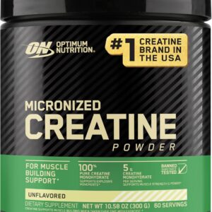 optimum nutrition micronized creatine monohydrate powder, unflavored, 60 servings, 300 grams (packaging may vary)