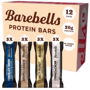 barebells protein bars variety pack 12 count, 1.9oz bars protein snacks with 20g of high protein chocolate protein bar with 1g of total sugars perfect on the go protein snack & breakfast bars