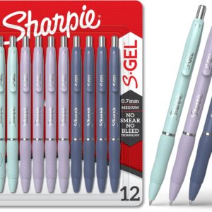 sharpie s gel, gel pens, medium point (0.7mm), assorted fashion barrels, black ink, 12 count office, teacher, school supplies