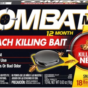 combat max 12 month roach killing bait, small roach bait station, child resistant, 18 count