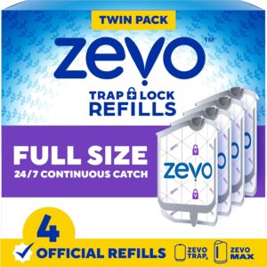 zevo flying insect trap official refill cartridges fits both zevo trap & max indoor fly trap authentic trap+lock technology to catch gnats, house & fruit flies (4 official refill cartridges)