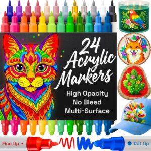artistro 24 acrylic paint markers for rock, fabric, wood, glass, eggs dual tip paint pens for coloring books for adults, teens, kids art & craft supplies gift idea easter basket stuffers