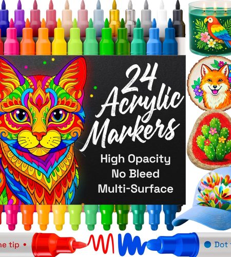 artistro 24 acrylic paint markers for rock, fabric, wood, glass, eggs dual tip paint pens for coloring books for adults, teens, kids art & craft supplies gift idea easter basket stuffers